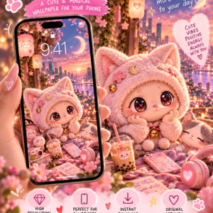 Mochi the Dreamy Cat 🌸🐱 | Magical Kawaii Wallpaper