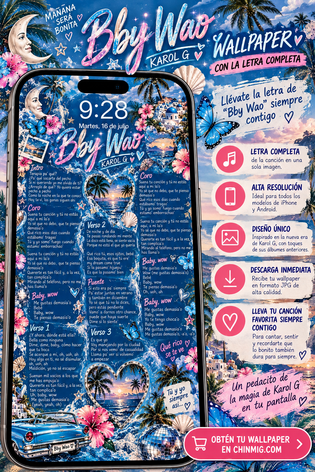 Karol G – Bby Wao 💙 | Wallpaper con letra de la canción para tu teléfono