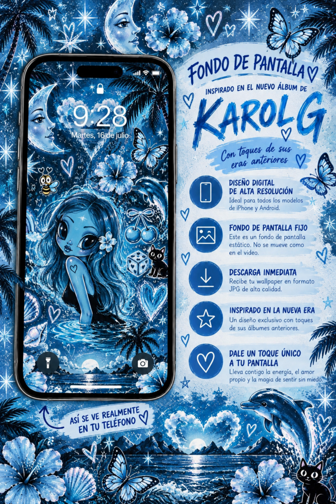 💙 Fondo de Pantalla Inspirado en Karol G – Sueños Bajo la Luna 🌙🦋✨