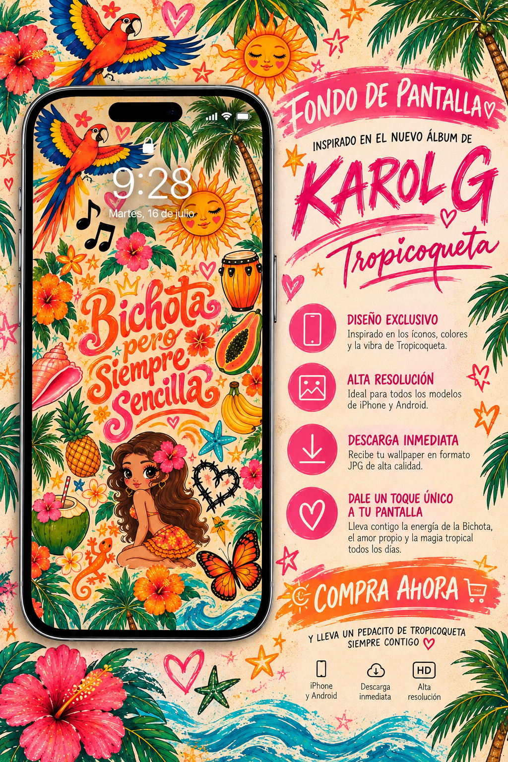 Bichota pero Siempre Sencilla 🌴 | Wallpaper Tropical Inspirado en Karol G – Tropicoqueta